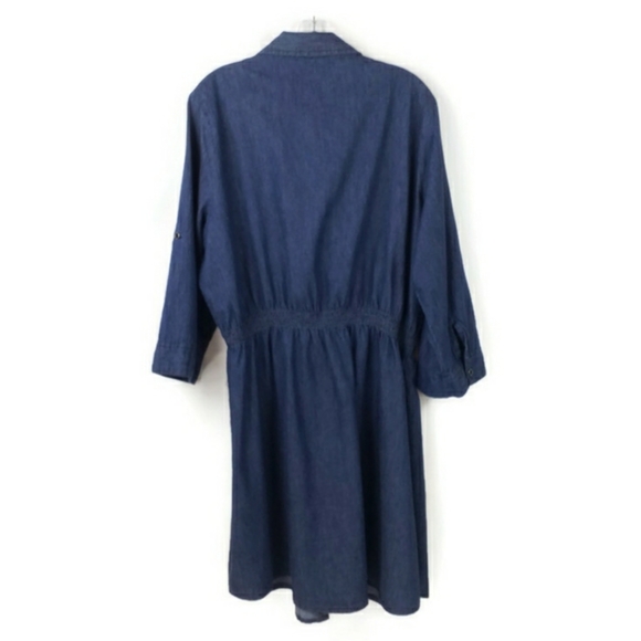 Millenium Dark Blue Chambray Cotton 3/4 Sleeve Button Front Dress Womens 2X - Picture 5 of 11